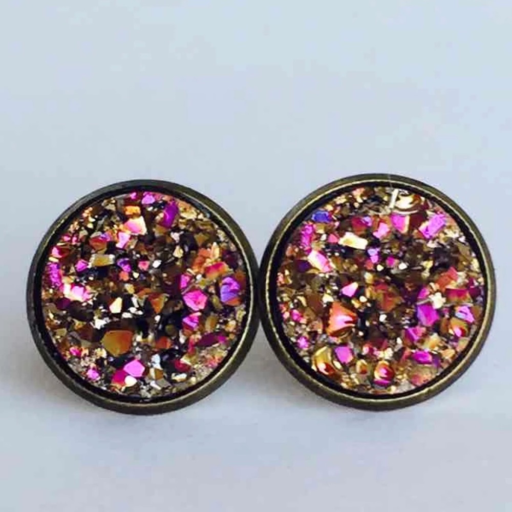 Pink Cooper Druzy Style Earrings - Picture 1 of 3